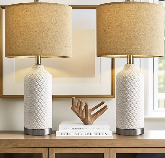 Elegant Off-White Linen Table Lamp for Bedroom