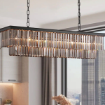 Elegant Smoked Crystal Rectangular Dining Chandelier
