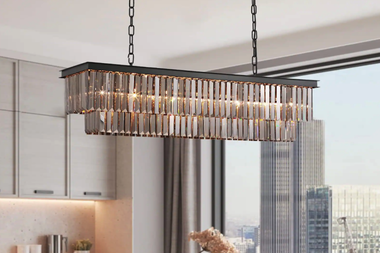 Elegant Smoked Crystal Rectangular Dining Chandelier