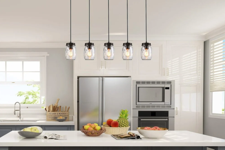 Rustic Charm: Farmhouse Mason Jar Pendant Light for Kitchen Island
