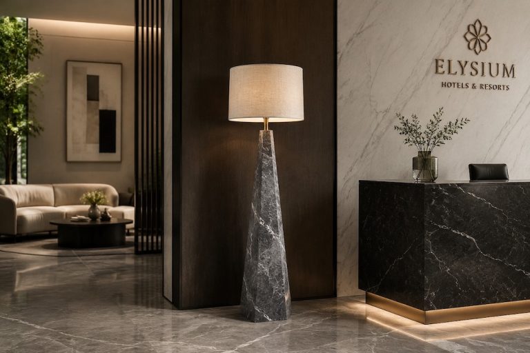 Ultimate Reception Area Elegance: Grigio Carnico Marble Floor Lamp